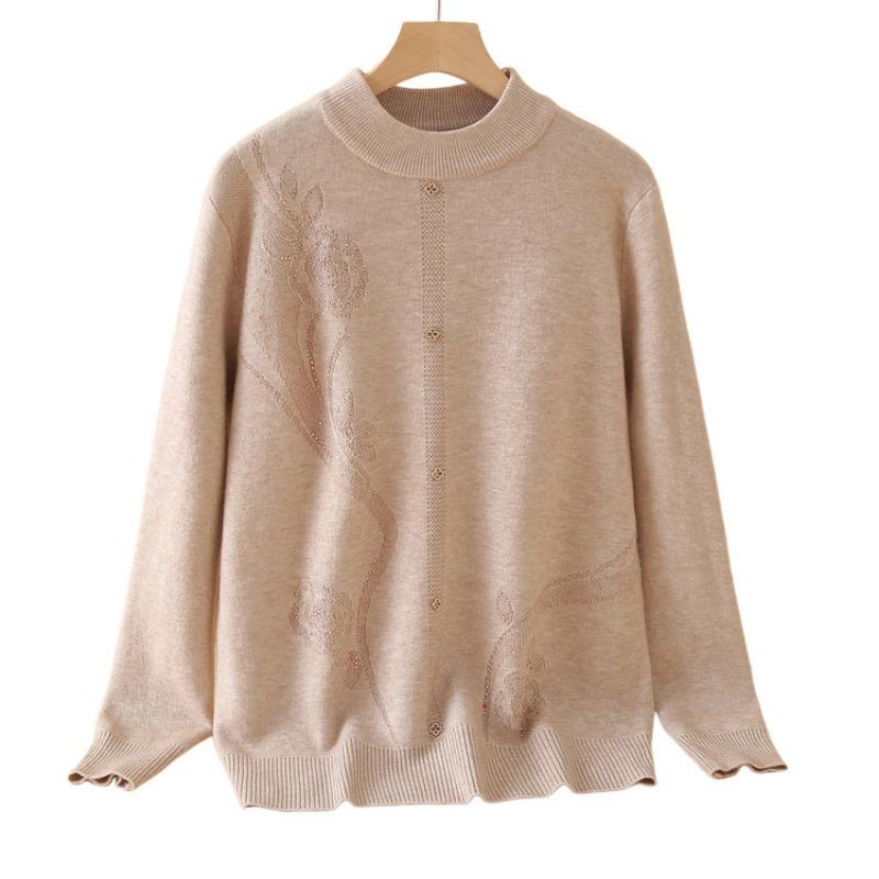 Mom's New Medium-knitted Bottomed Thickened Top, Piled Middle-aged and Elderly Autumn and Winter Warm Semi-turtleneck Sweater
