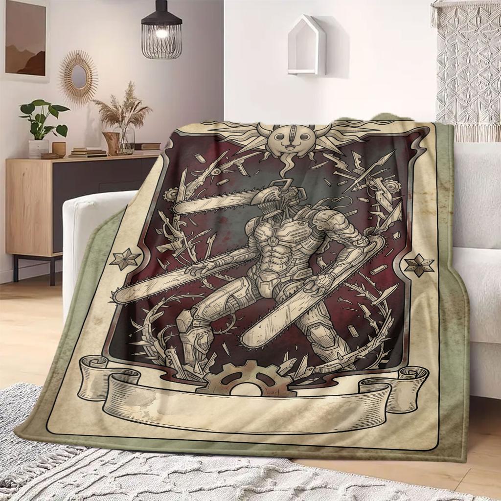 Kettensägenmann Schickes Cartoon Flanell-Decke, Bedruckte Bettwäsche für Heimdekoration, Warm für Betten und Stühle, Reise-Decke_LIAN