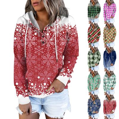 Damen Casual Fashion Print Langarm Knopf Pullover Hoodies Sweatshirts