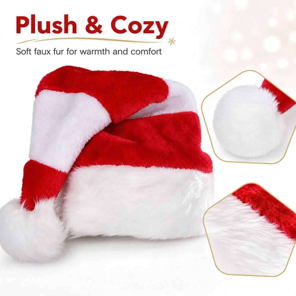 Christmas Plush Santa Hat with Red and Green Patchwork and Red and Design for Holiday Parties