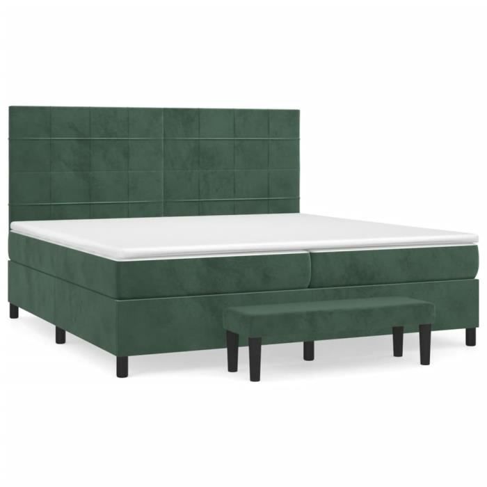 3137866 vidaXL Lit à sommier tapissier et matelas Vert foncé 200x200cm Velours