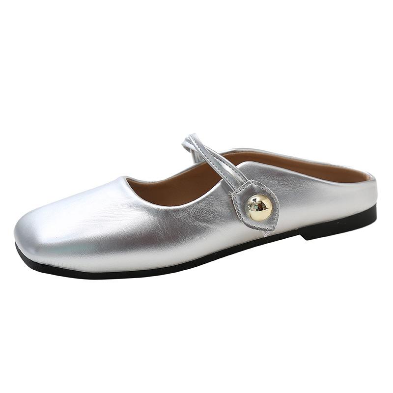 French bag head half slippers women's outer wear spring and summer new light mouth versatile soft leather muller shoes Mary Jane single shoes