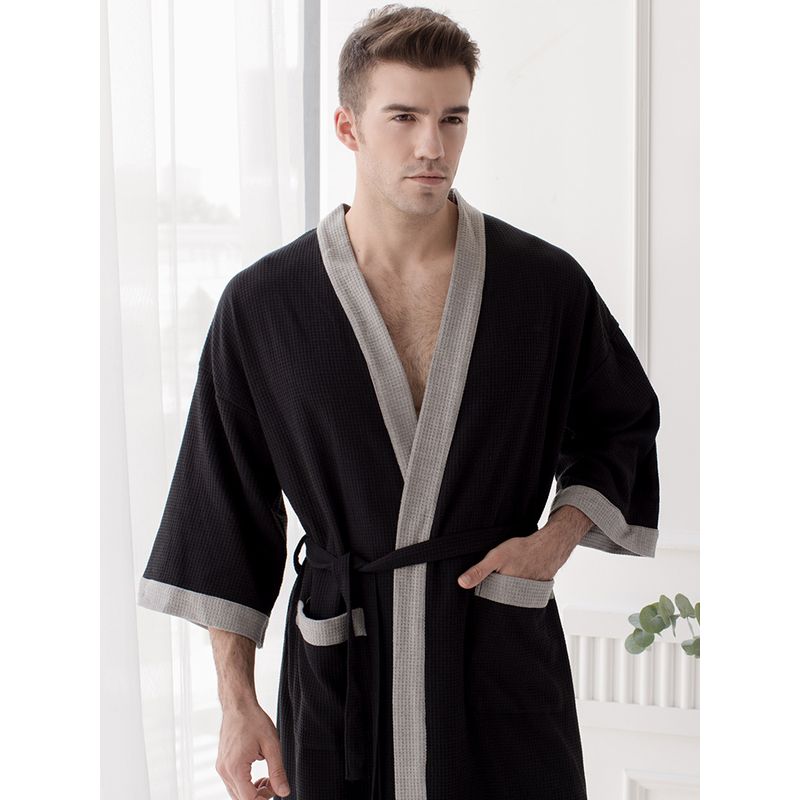 Cotton Waffle Japanese Kimono Men's Hotel Bathrobe