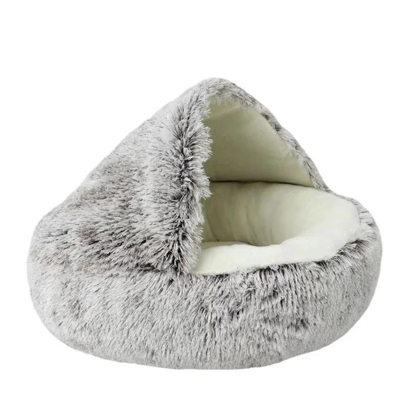 Pet mattress sleeping warm and soft plush pet bed with cover round nest puppy kitten cat dog bed