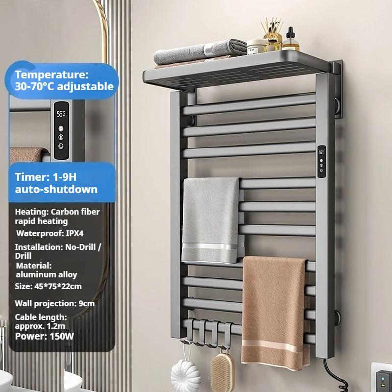 

Aluminum Alloy Towel Rack Intelligent Electric Towel Racks Folding Adjustable Temperature Storage Rack Bathroom Accessories US&Right Line