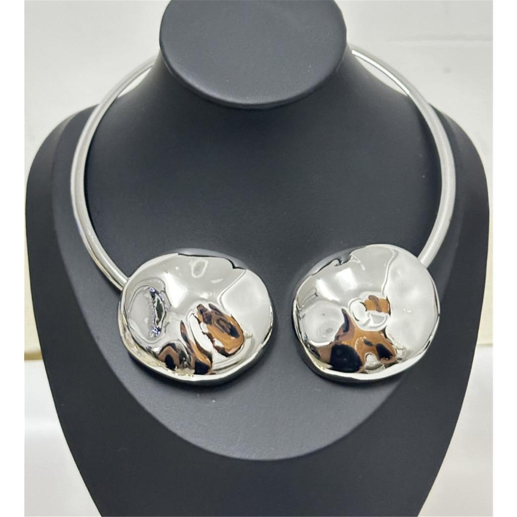 Exaggerated Personality Metal Glossy Pleated Discus Shaped Double Head Collar Chic Cool Style Necklace For Women