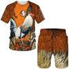 Cool King Rooster Hunting Camo T-shirt Shorts Suits for Men Summer Casual O-Neck Tees Male 3D Print Tracksuit Two Piece Sets
