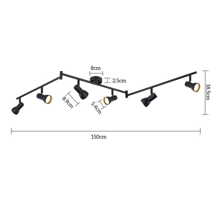 Plafonnier - NETTLIFE - Spot de plafond 6 flammes - Noir - Métal - GU10 orientables