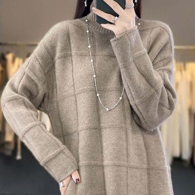 Pull pour Femmes Automne Hiver Épaissi Chaud Tricoté Extensible Manches Longues Hauts Col Haut