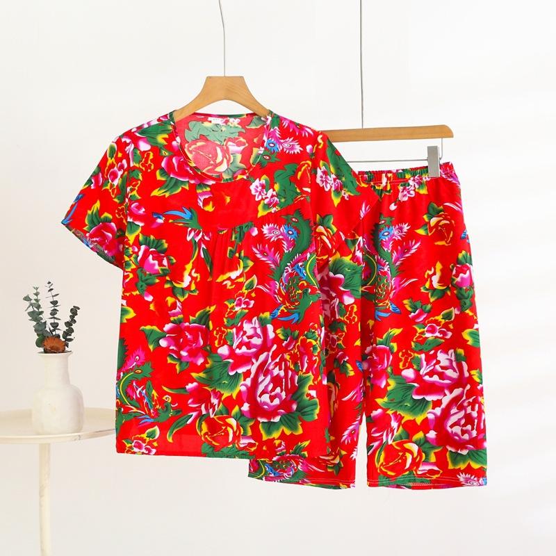 Summer Short-sleeved Home Wear Set, Women's Thin Round-neck Top, Shorts, Two-piece Loose Pajamas