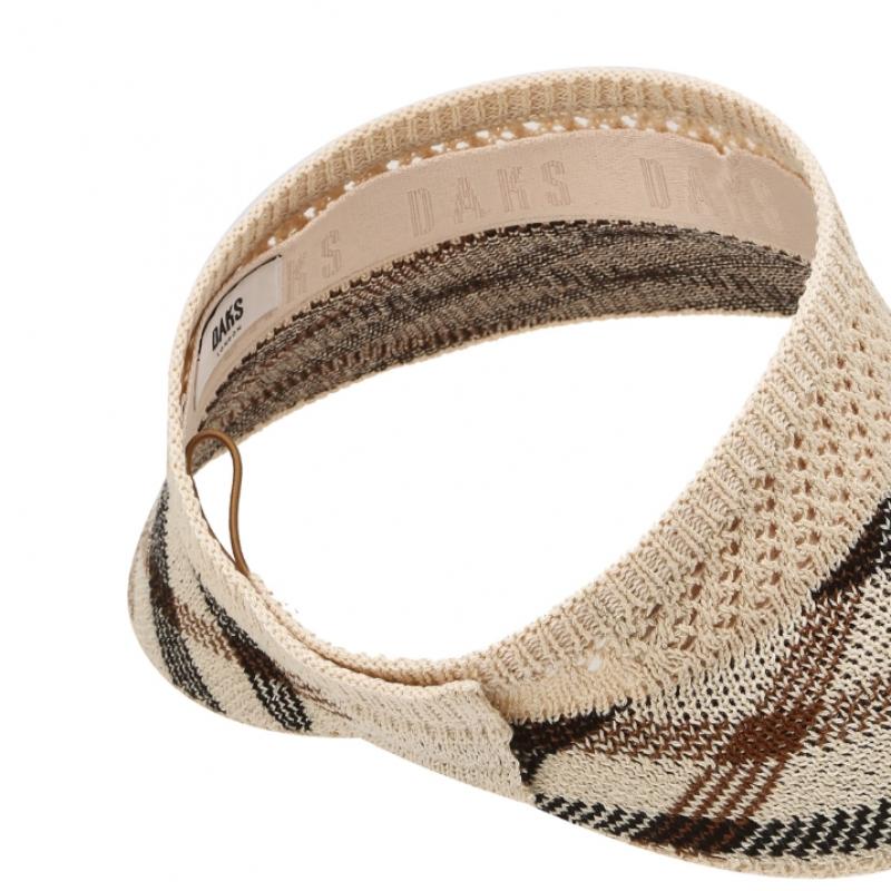 Daks Packable Brown Check Knit Sun Cap With Dd Metal Ornament