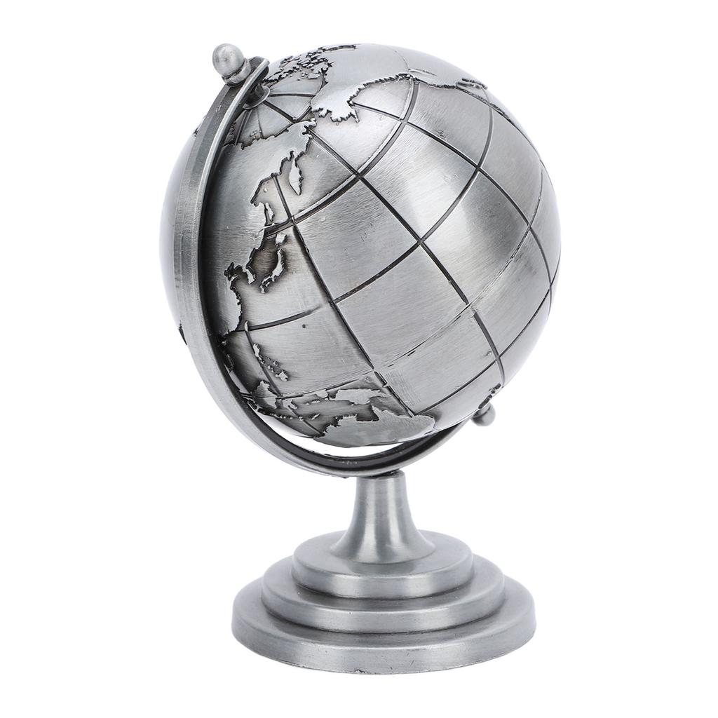 Roterande jordglob prydnad bord skrivbordsdekor legering 360 graders rotation hantverk S grå