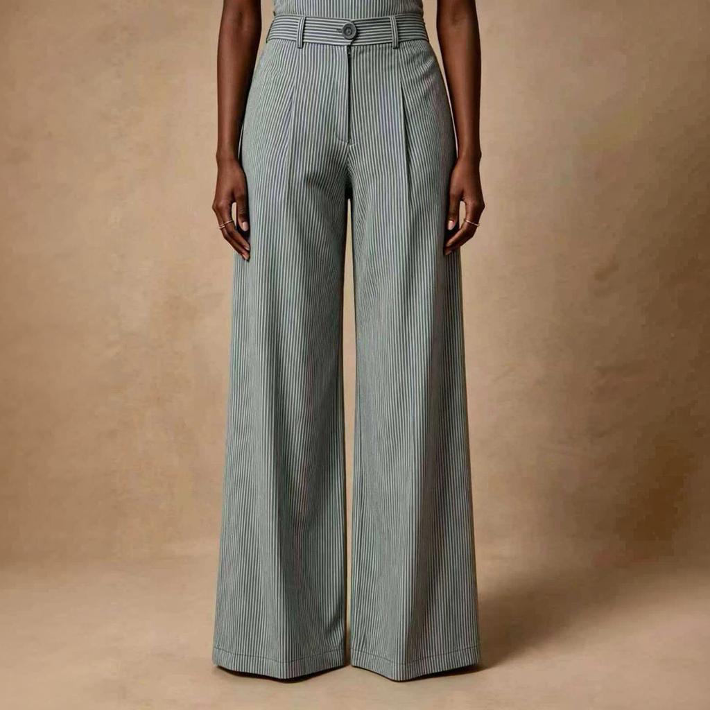 Women's High Waist Striped Wide Leg Pants Retro Casual