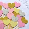 30pcs Cupcake Decorating Disposable Party Tableware Fruit Dessert Sticks Fun Pink Heart Glitter Mini Birthday Wedding Supplies