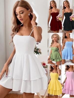 European & American Style Short Backless Bow Strap Cake Dress