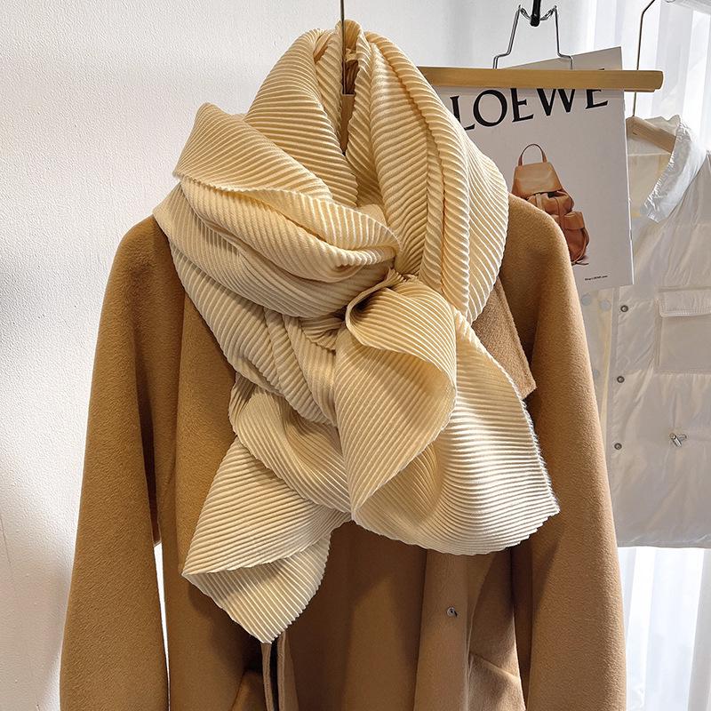 

Heavyweight Brushed Scarf: 3D Pleated Texture, Versatile Solid Color Shawl for Women, Korean Style, Autumn/Winter 180*70cm