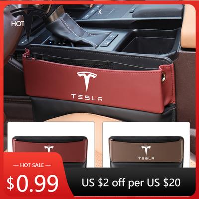 Car Sticker Tesla Car Emblem Leather Central Console Storage Box Auto Side Seat Gap Accessories For Tesla Model 3 Model S Model