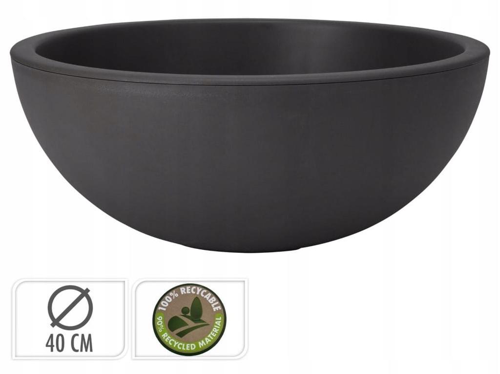 Round black plastic flower pot 40x16 cm