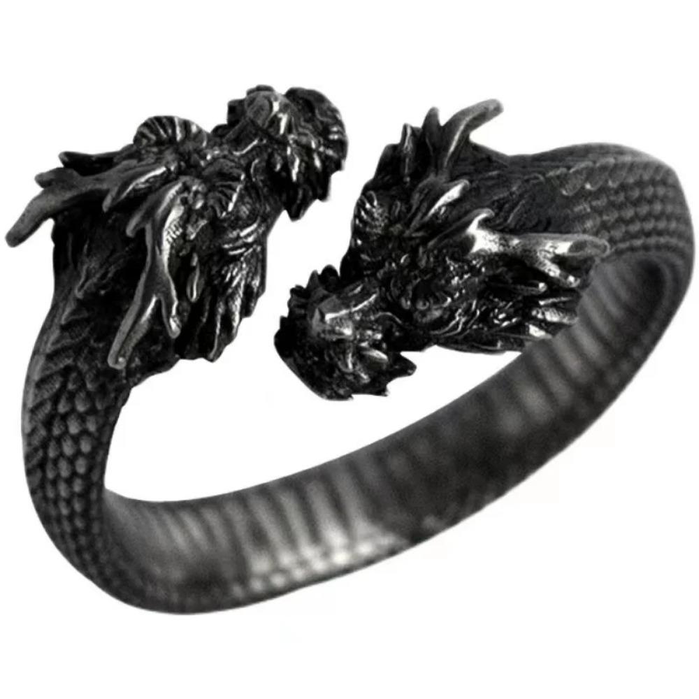 Nuevo Anillo Retro Personalizado Dominante de Dragón de Dos Cabezas para Hombres y Mujeres Punk Ajustable Hip Hop Rock Accesorios Simples