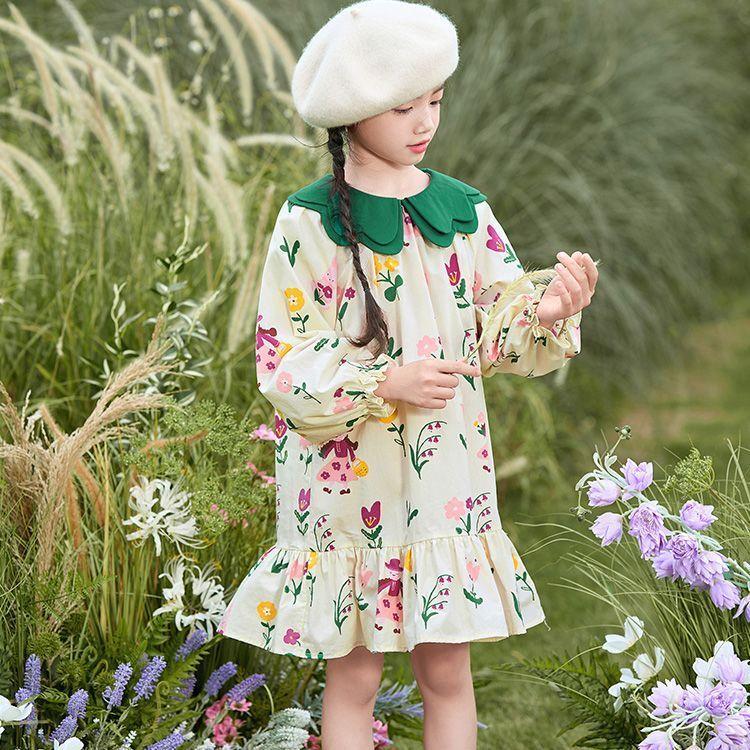 Сладкое цветочное платье для девочек, весеннее свободное платье принцессы для детей 120