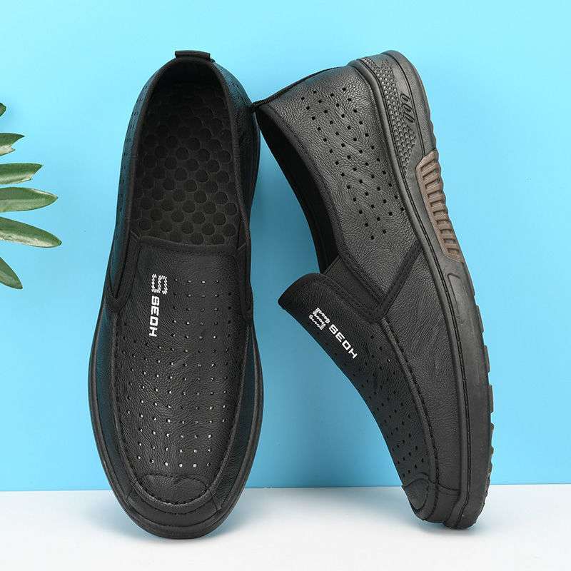 Spring and summer men's casual leather shoes waterproof and oil-proof chef shoes soft-soled non-slip work shoes hotel work leather shoes men