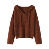 Autumn And Winter New Worsted Wool Hooded Knitted Sweater Long-Sleeved Women'S Solid Color Loose Pullover Bottoming Shirt Top