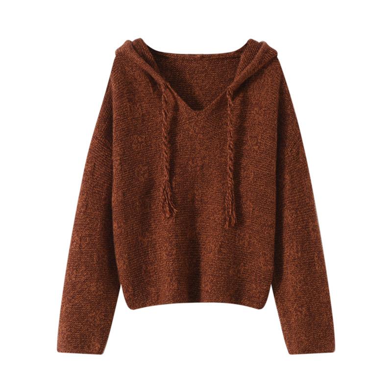 Autumn And Winter New Worsted Wool Hooded Knitted Sweater Long-Sleeved Women'S Solid Color Loose Pullover Bottoming Shirt Top