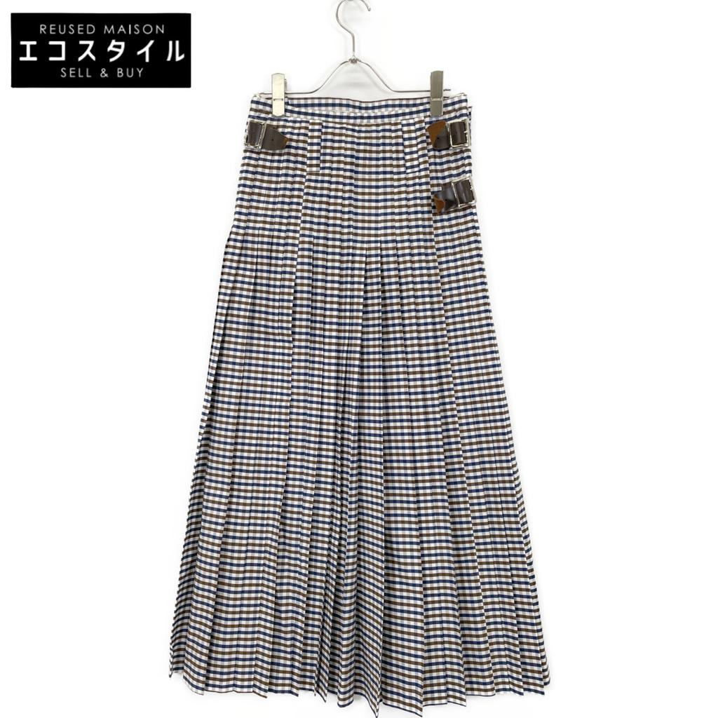 MADISON BLUE 23 year made MB231-6007 QUILT MAXI SKIRT M.GINGHAM skirt XS brown/navyUsed