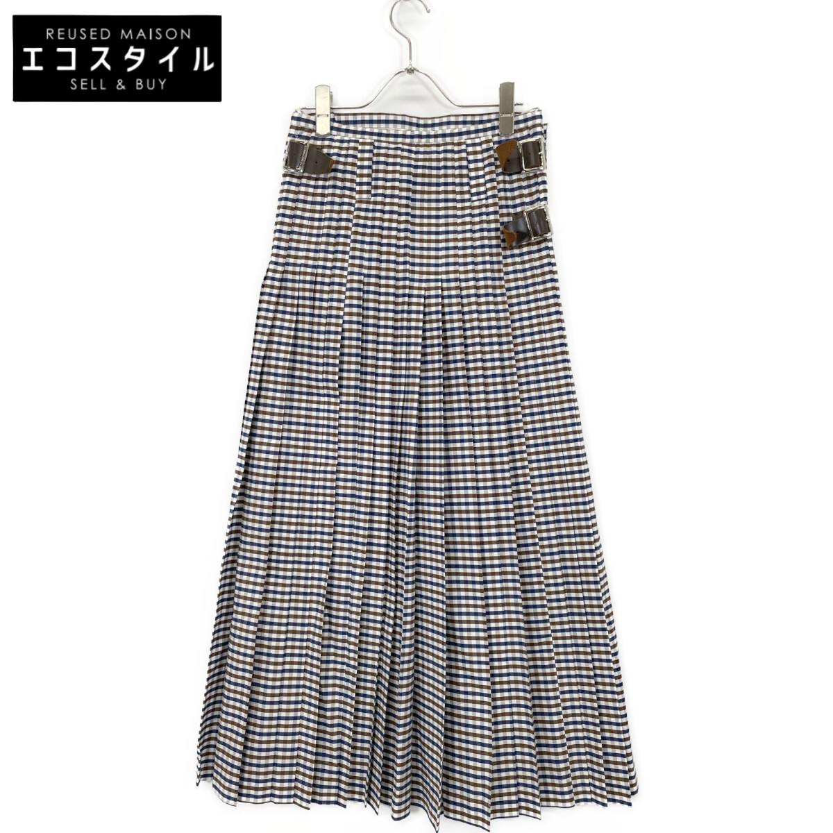 

MADISON BLUE 23 year made MB231-6007 QUILT MAXI SKIRT M.GINGHAM skirt XS brown/navyUsed