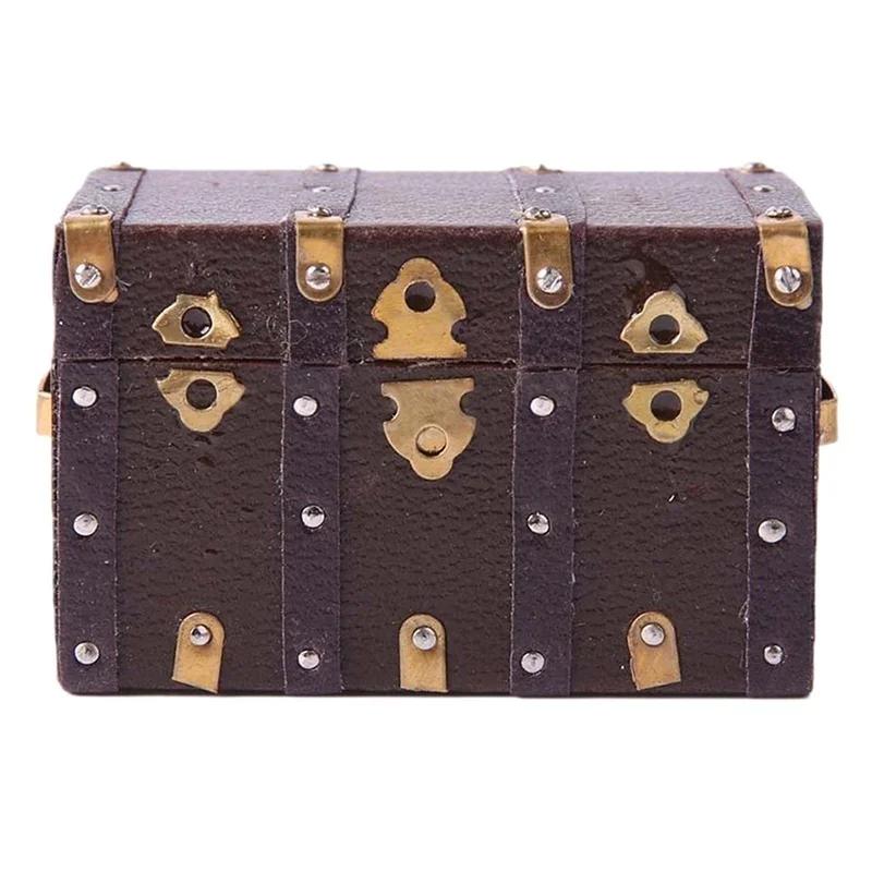 Brown Leather Wooden Box Case Vintage Case Box for 1/12 Miniature Home Decoration