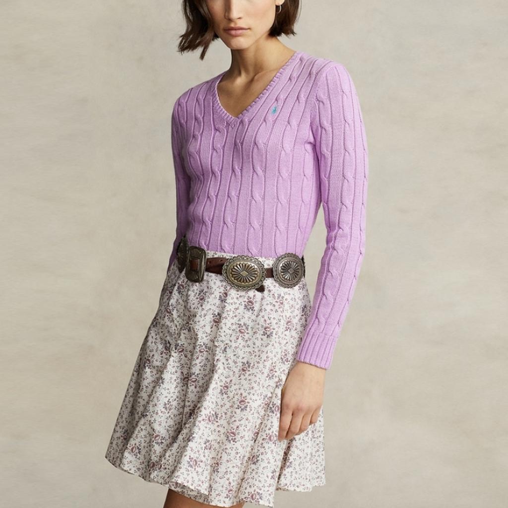 Polo Ralph Lauren Ss23 Solid Color Logo Embroidered V-Neck Long Sleeve Pullover Sweater Women sweater Purple WMPOSWENC020669-500