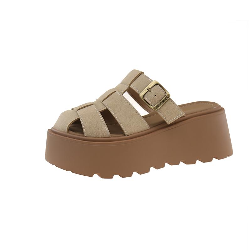 Fashion Increased Internal Fretwork Heels Shoes Ladies' Slippers Platform Cover Toe Slipers Women 2025 Slides House Slippers Platform