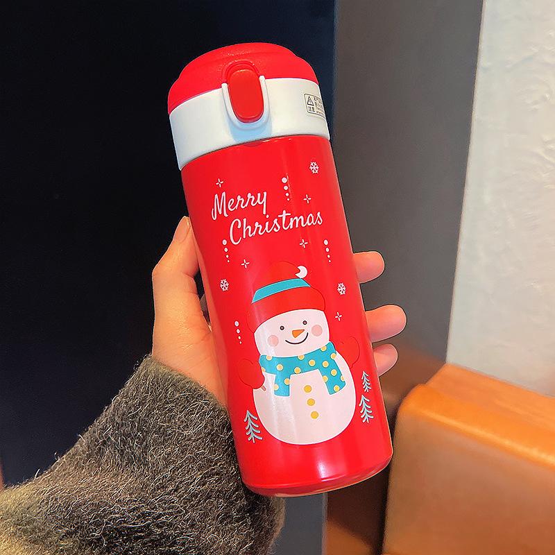 New Cute Christmas Thermos Water Bottle With Straw For Kids Vacuum Insulation Drinking Bottles Thermo Cup Couple Christmas Gift