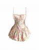 2026 French Floral Slip Dress: Spring/Summer Vacation Style, Waist-Cinched Short Skirt