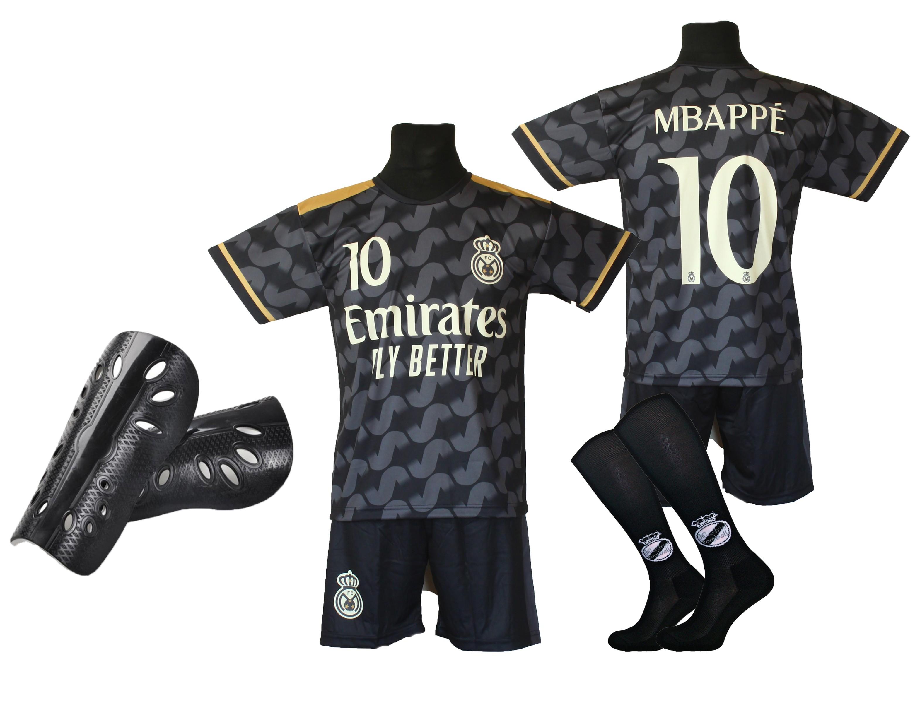 Kit da Calcio MBAPPE maglietta nera, pantaloncini, calzini + parastinchi 128