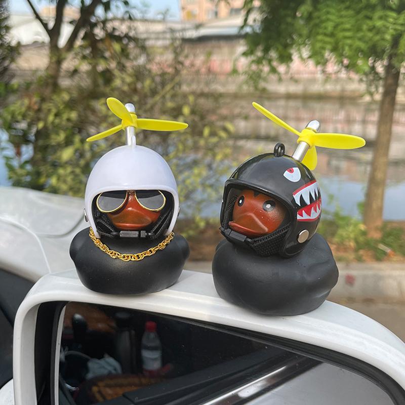 Car Broken Wind Small Yellow Duck With Helmet Airscrew Bicycle Moto With Straps Auto Pasted Accessories Interior Cycling Decor