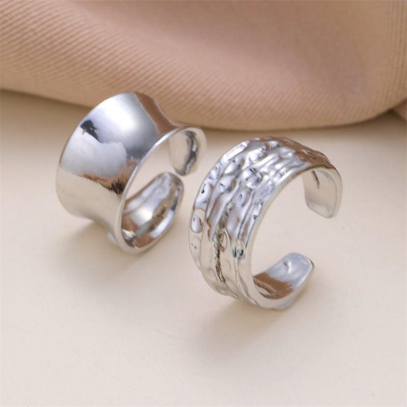 2pcs/set Punk Metal Curved Smooth Open Adjustable Ring for Women Men Simple Silver Color Rings Set Hip Hop
