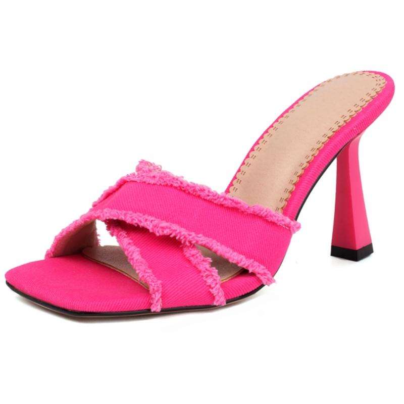 

Туфли на высоком каблуке Женские шлепанцы Летняя обувь 2024 Розовые Голубые Вьетнамки Джинсовые сандалии Уличная Джинсовая обувь для вечеринок Обувь Большого размера 39 розовый