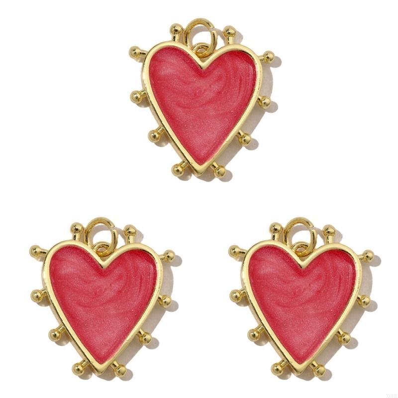 3pcs Gold Plated Enamel Heart DIY Charms Women Cubic Ziron Horseshoe Necklace Pendants Dise Poke Earring Jewelry Making Supplies