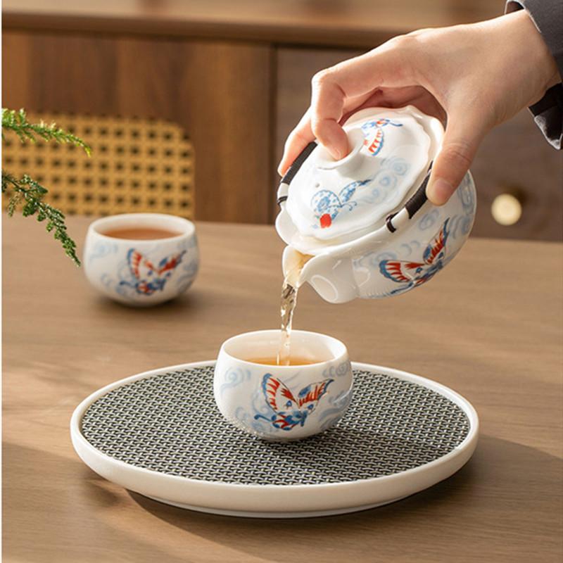 Chinese Tradition Ceramic Tea Set Porcelain Teapot Teacup Handmade Kettle Household Tea Tray Portable Travel Teaware Storage Bag