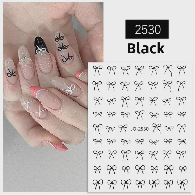 2025 Black & White Ribbon Bow Nail Stickers: Trendy Celebrity Designs