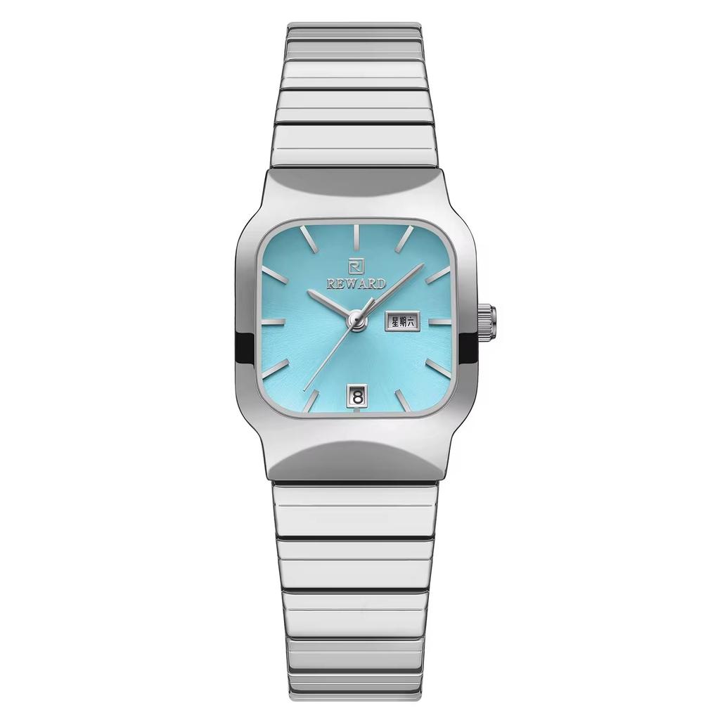 REWARD RD611264M 611264 Beliebte Damen- und Herren-Armbanduhr Liebhaber Quadratisch Komplettkalender Stahlarmband Quarzuhren für Paar
