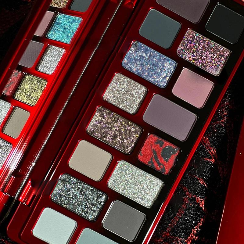 16-Color Glitter Pink Eye Shadow Smoky Shimmer Blue Green Pearlescent Diamonds Sparkling Shiny Eyeshadow Makeup Palette Cosmetic