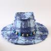 European and American Classic Vintage Distressed Plaid Frayed Jazz Hat, Men's and Women's Outdoor Sun-protection Wide-brim Western Cowboy Hat