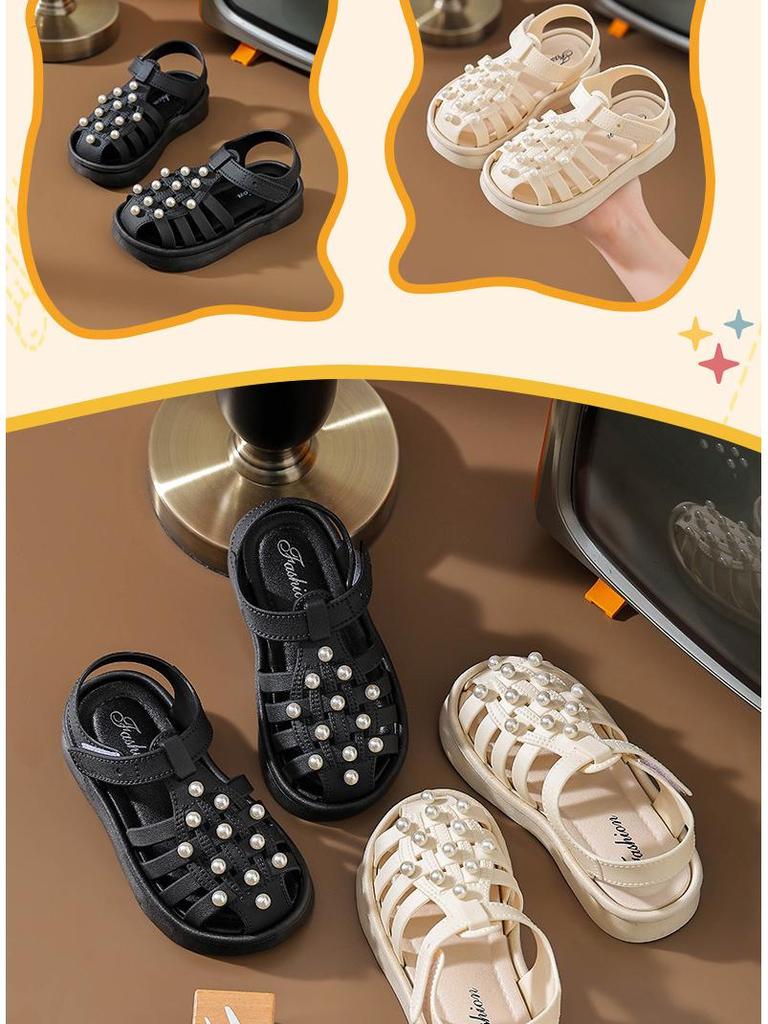 2024 Girls' Non-Slip Pearl Sandals - Soft Sole, Cute Princess Style for Outdoor & Beach