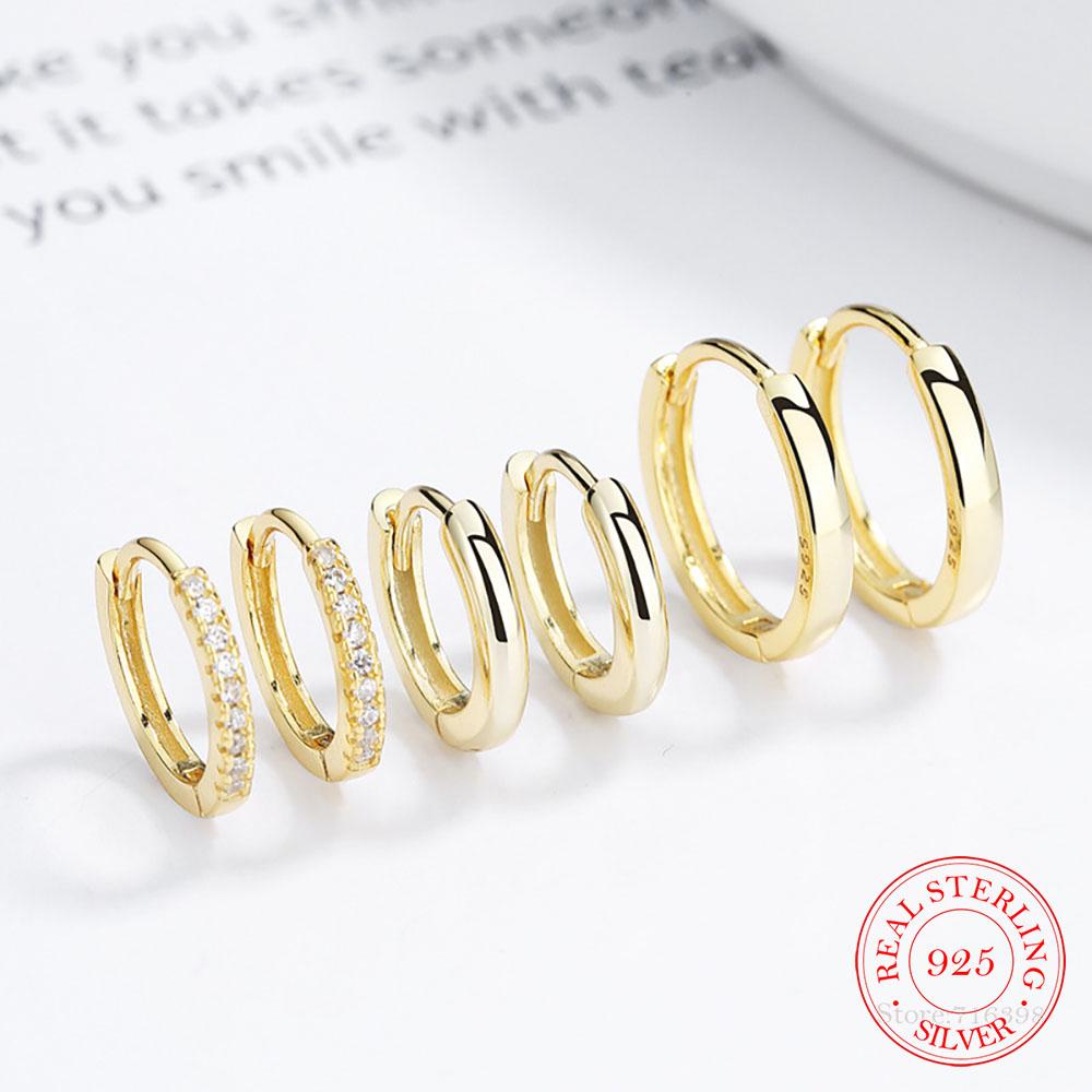 

Cute 925 Sterling Silver Round AAA Cz Circles Small Loop Huggies Hoop Earrings For Women Jewelry Kids Baby Children Girls aretes With Zircon золотий