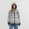 Women's Glacier Snowman Fair Isle Thick Hooded Jacket - Spring/Autumn Style, Warm Lambswool Imitation, Trendy Cotton Outerwear