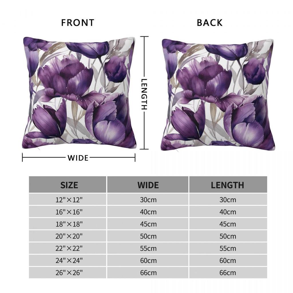 Purple Blooms Square Pillowcase Polyester Linen Velvet Pattern Zip Decor Throw Pillow Case Home Cushion Cover 18"