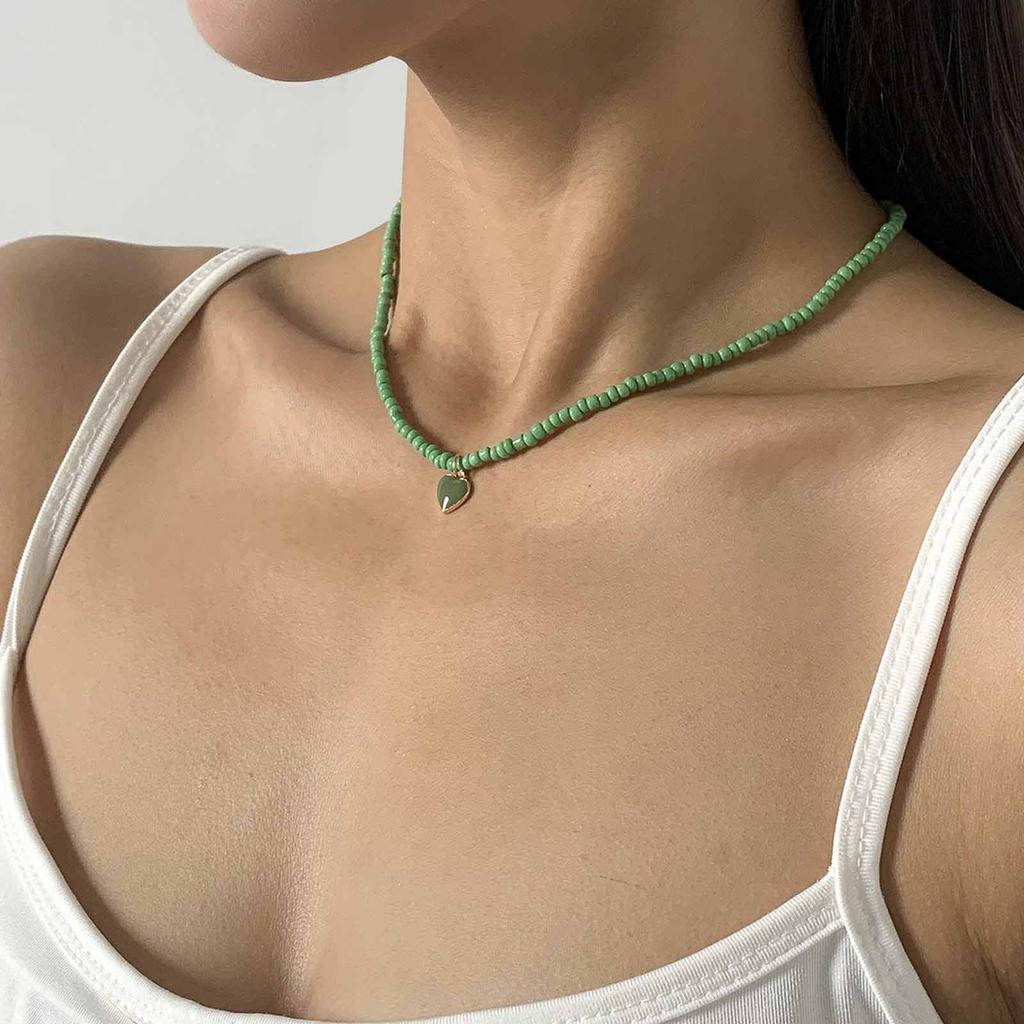 Bohemia Chokers Necklaces Women Arcylic Beads Jewelry Necklace Heart Decoration Collar Rice Beaded Chunky Collar