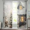 Weihnachtszwergwald, Schneeszene, Ölgemälde, transparente Vorhänge, moderner Gaze-Vorhang für Wohnzimmer, Schlafzimmer, Voile-Garn-Vorhänge